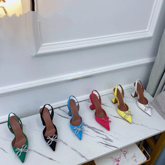 Elegant Luxury Women's Rhinestone Bow Stiletto Heels Sandals with Pointed Toe and 8cm High Heel, Fashion Statement for Summer Events