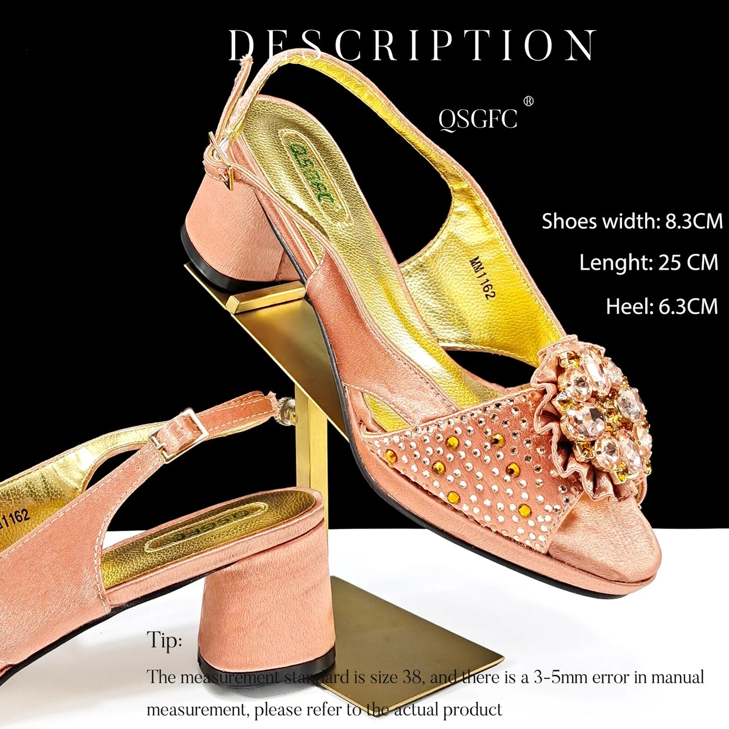 Elegant Queena Yan peep-toe heels adorned with sparkling rhinestones, perfect for formal occasions and parties, available in size 38 to 43.
