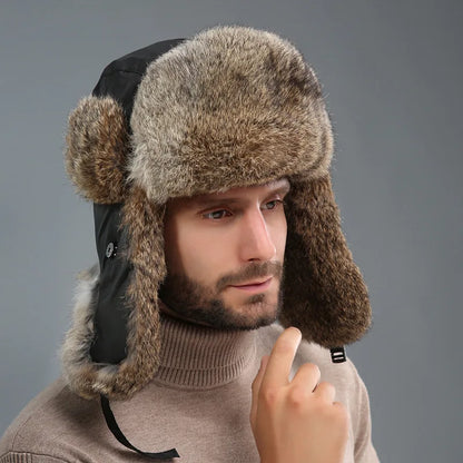 Stylish windproof faux fur bomber hat designed for warmth and comfort, perfect for fashionable winter outings.