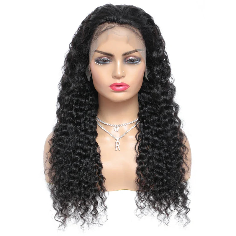 Close-up of the exquisite Swiss lace base of the 26 Inch Deep Wave Wig, designed for comfort and seamless blending, showcasing the premium quality of Brazilian Remy hair.