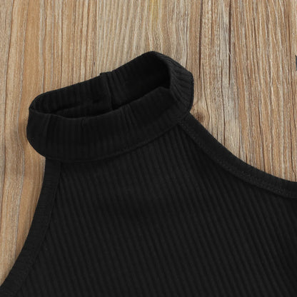 Stylish sleeveless halter top from the fashionable baby outfit, perfect for summer days, showcasing vibrant prints for little girls.