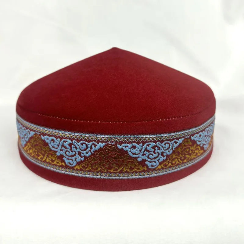 Stylish black handcrafted Kazakh hat for men, featuring exquisite embroidery, suitable for all seasons and outdoor events.