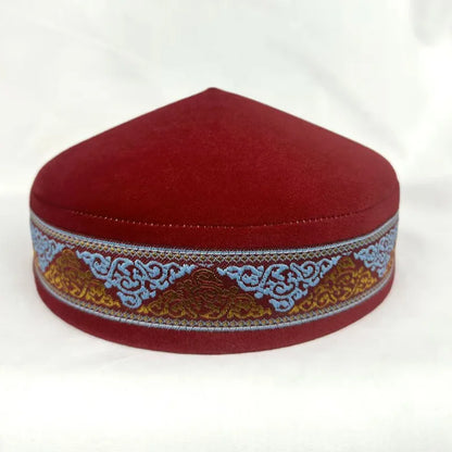 Stylish black handcrafted Kazakh hat for men, featuring exquisite embroidery, suitable for all seasons and outdoor events.