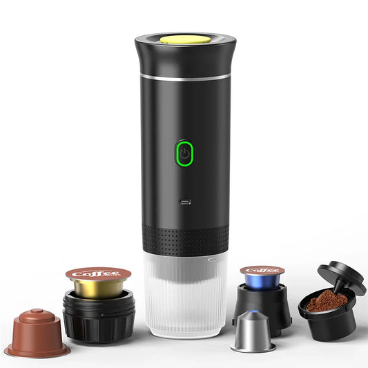 Premium Portable 3-in-1 Wireless Electric Espresso Coffee Maker, designed for car, home and camping use, elegantly crafted by DENOKIN.