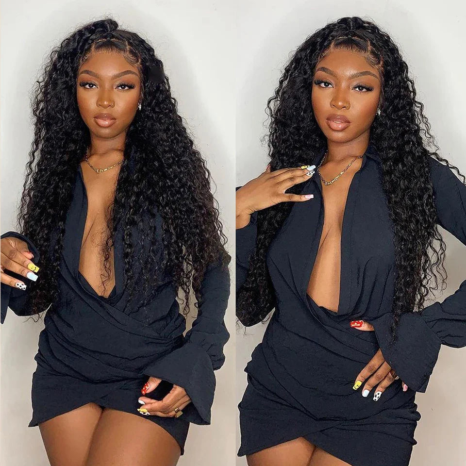 Stunning long water wave glueless lace closure wig in Brazilian Remy hair, perfect for a fashionable look with 26+ inch length.