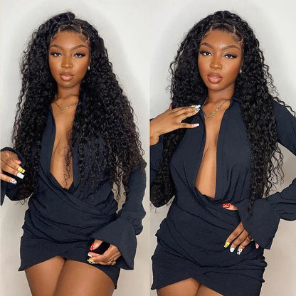 Stunning long water wave glueless lace closure wig in Brazilian Remy hair, perfect for a fashionable look with 26+ inch length.