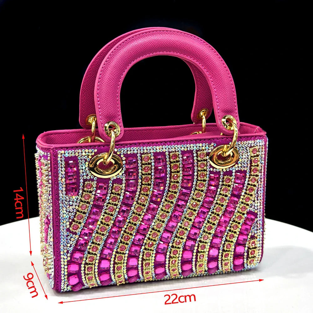 Chic women's handbag from the Italian design collection, exquisitely adorned with rhinestones, ideal for formal occasions.
