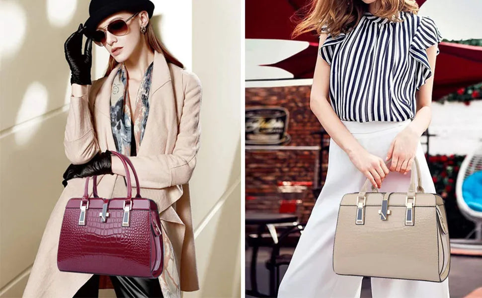 Luxury crocodile textured women's tote bag in vibrant leather, perfect for stylish shopping and commuting.