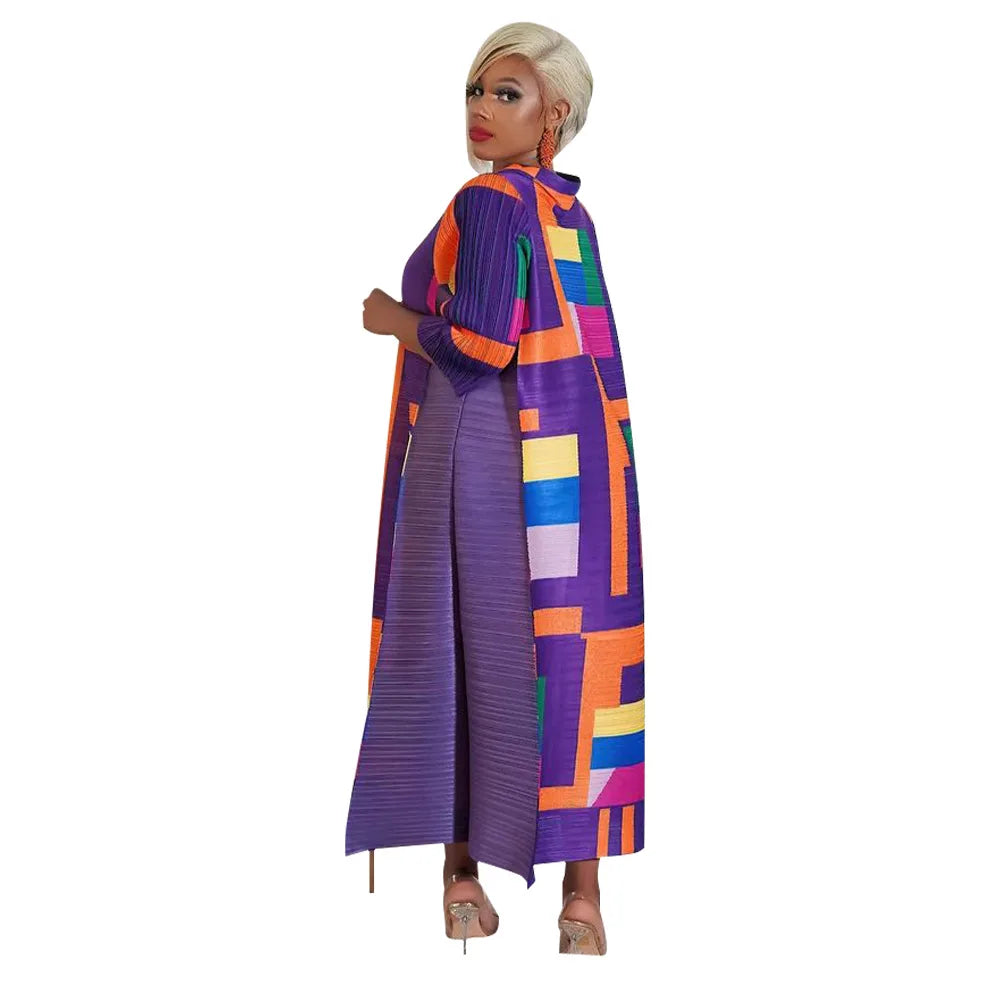 Versatile Elegant African Plus Size O-Neck Pleated Dress displayed in rich colours, ideal for festive celebrations or formal events.