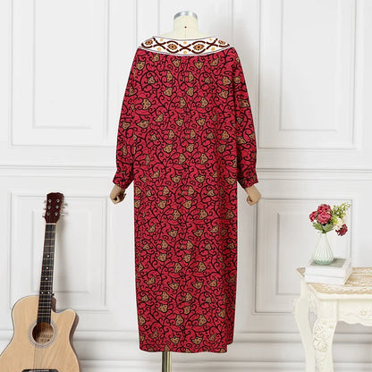 Elegant Women's Bohemian Maxi Dress featuring batwing sleeves, ankle-length design, and a loose fit in luxurious Print design.