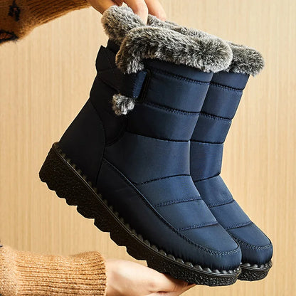 Luxury women's waterproof ankle snow boots with faux fur lining, low-heel wedge winter shoes in elegant design, perfect for stylish winter outings. Available in size range 36-41 from Hot Trends Area.