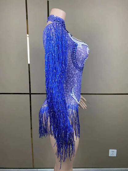 Full-length image of the Women’s Cha-Cha Dance Practice Suit showcasing the graceful movement of the fringe skirt during dance performance.