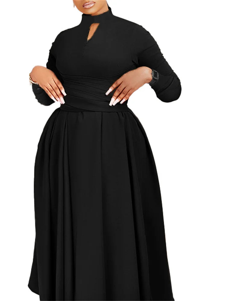 Flat lay of Wmstar Plus Size Women's African Dress, emphasising its luxurious fabric and solid pattern, perfect for Spring/Summer events.