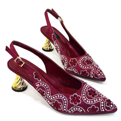 Elegant fuchsia high heels with rhinestone toe detail, ideal for formal occasions and women's fashion, showcasing a luxurious design.