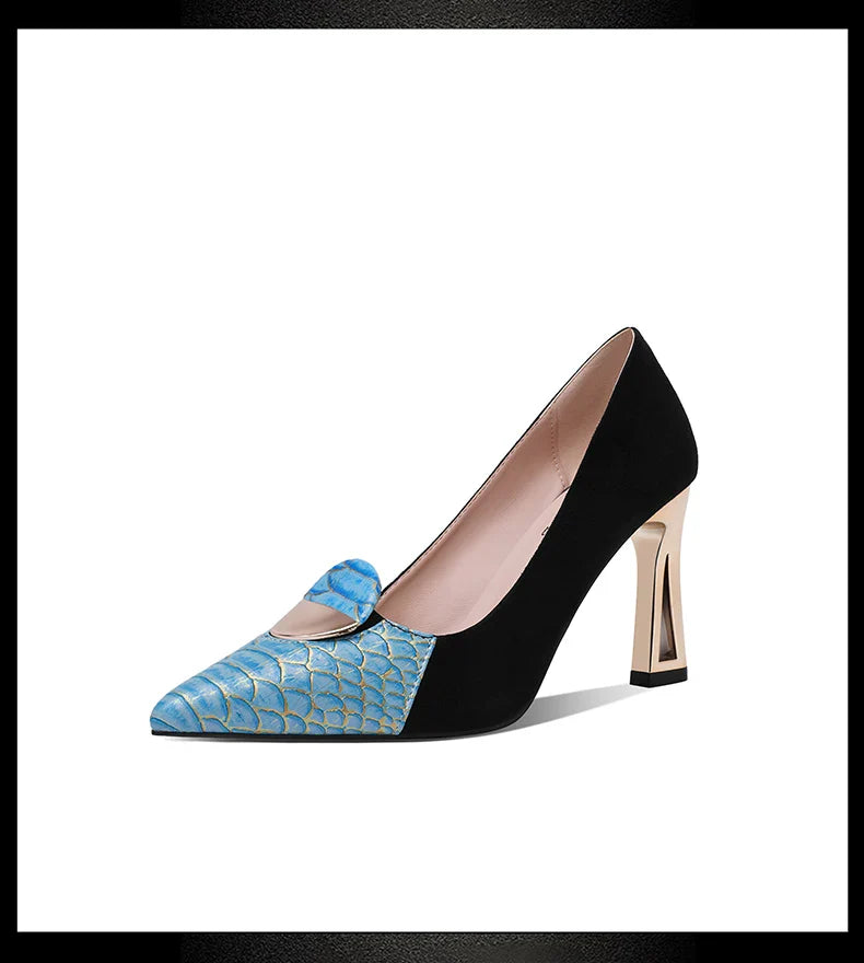 Elegant luxury women's pointed toe heeled shoes in soft suede, showcasing high thin heels, perfect for sophisticated outfits.