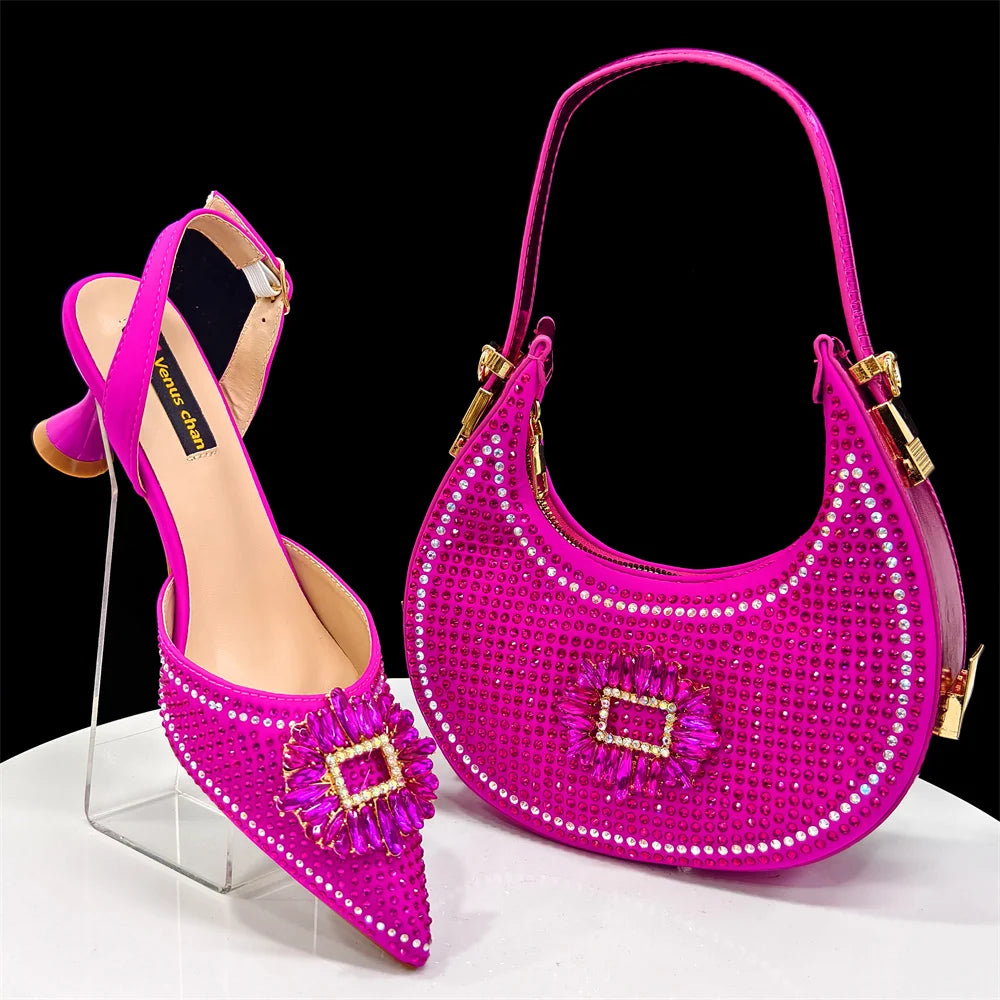 Complete set of fashionable women's shoes and handbag, designed to elevate your party look with a blend of comfort and elegance.