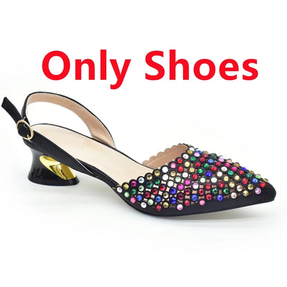 Luxury Italian Rhinestone Women’s Pumps and matching handbag set from Hot Trends Area, ideal for upscale events, weddings, or sophisticated parties.