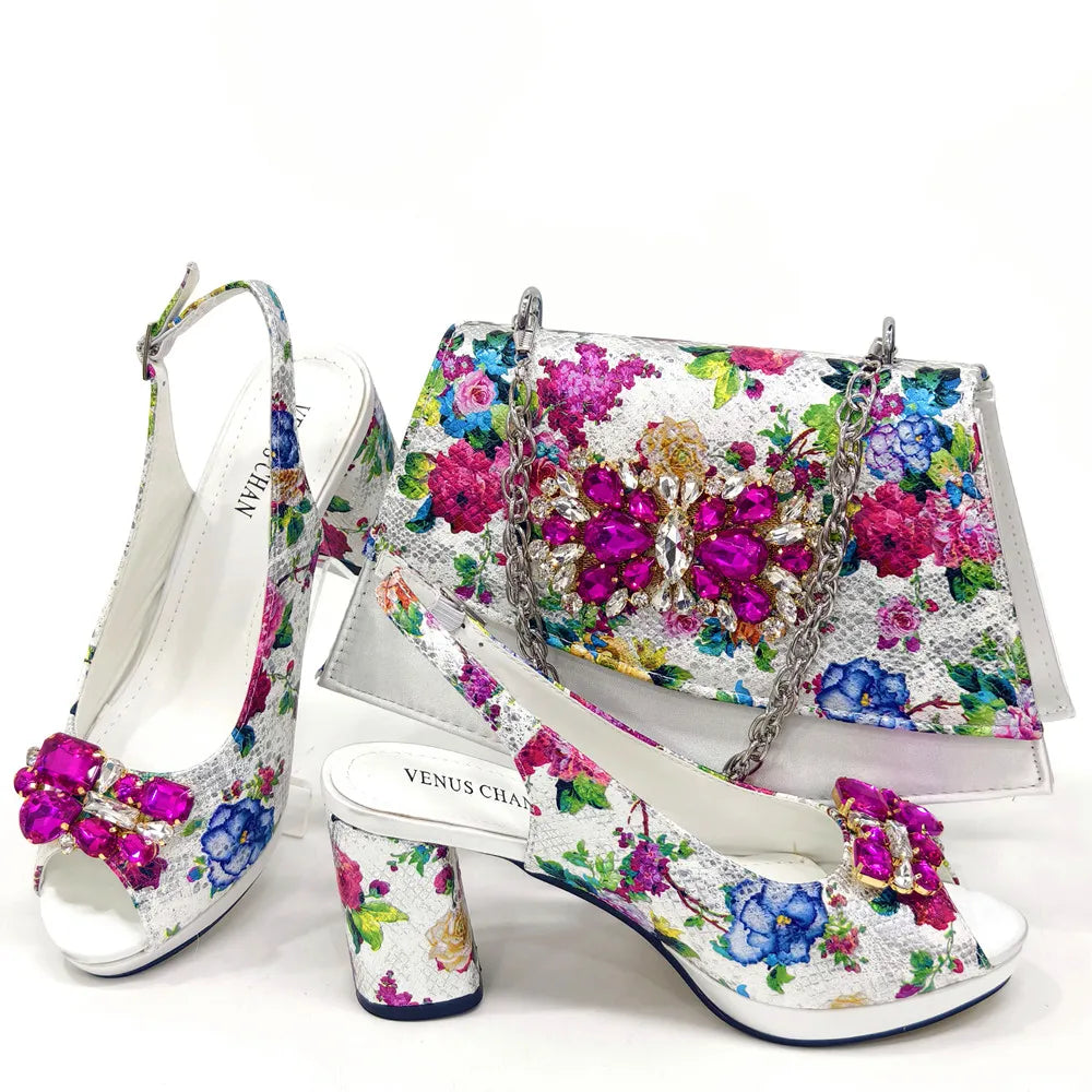 Luxurious and fashionable Venus Chan matching sandals and bag set for women, perfect for summer and spring events, offering both comfort and style.