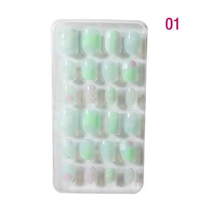 Charming collection of 24 pieces of luxury acrylic false nails with pastel candy flower motifs, ideal for enhancing children's nail style.