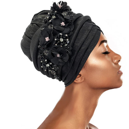 Elegant auto gele headtie designed for African women, crafted from soft polyester for all-season wear.