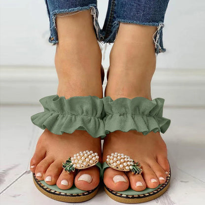 Trendy women's sandals in solid PU, designed for summer with low heel height, ideal for effortless style and support.