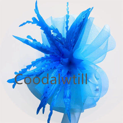 Elegant Kentucky Derby big fascinator hat for women featuring intricate feather details, perfect for weddings and royal parties, measuring 42CM.
