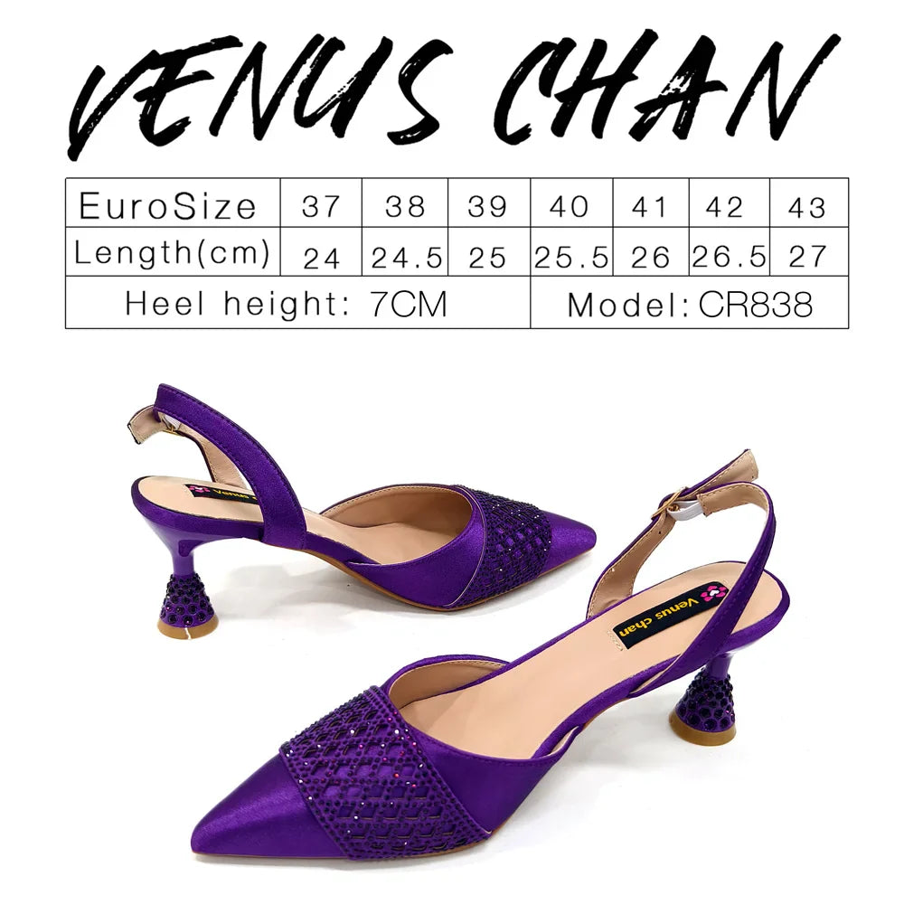 Luxury rhinestone handbag set complementing wine colour heeled shoes, designed for women, ideal for sophisticated occasions.