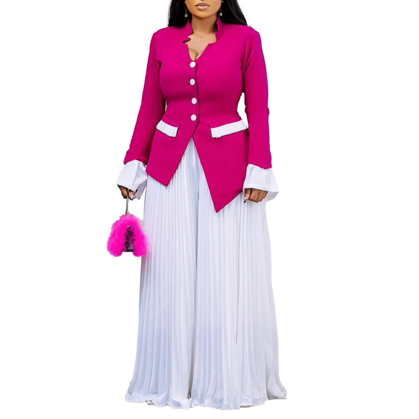 Stylish full-length view of CM.YAYA's office lady outfit, highlighting the elegant fit and modern design, ideal for the discerning woman.