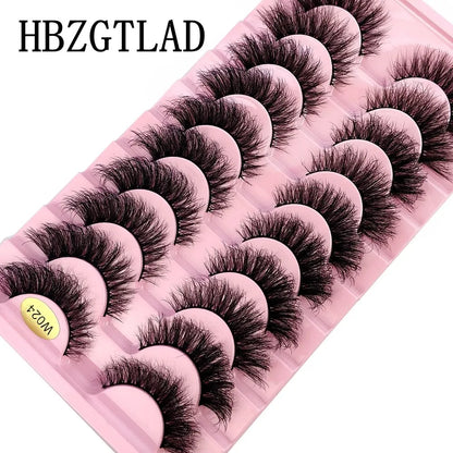Luxurious 10 pairs of 3D faux mink lashes, featuring fluffy, soft, and thick strands for a dramatic wispy effect, perfect for enhancing makeup looks.