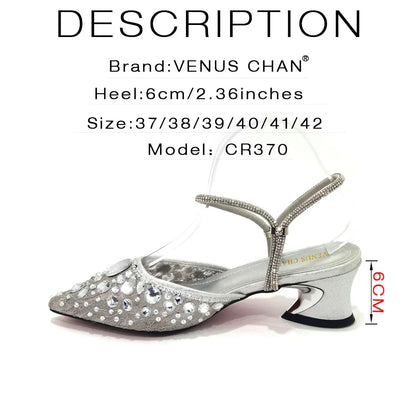 Close-up of Venus Chan high heels showcasing exquisite lace detailing and stylish spike heel, ideal for elegant occasions.