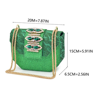 Opulent fuchsia rhinestone decorated pumps with a matching purse, ideal for weddings and exquisite occasions.