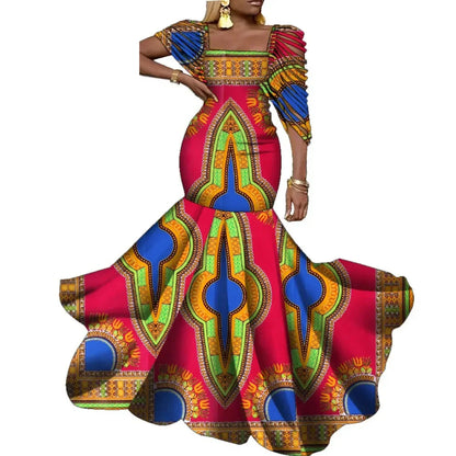 Sophisticated African wax print dress for women, available in an extensive size range, embodying luxury and cultural richness.