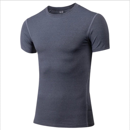 Elegant athletic compression short sleeve t-shirt in stylish dark grey, crafted for active lifestyles and enhancing workout performance.