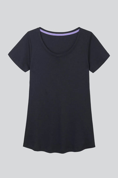 Close-up of luxuriously soft cotton-modal blend fabric of Women's Scoop Neck T-Shirt, highlighting quality and comfort.