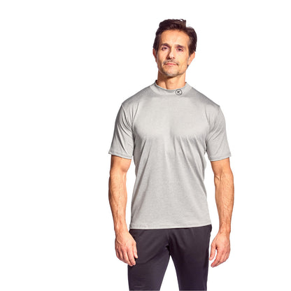 Luxury blue KYMIRA Men's Infrared Golf Mock Turtleneck, designed for optimal range of motion and comfort in athletic performance.