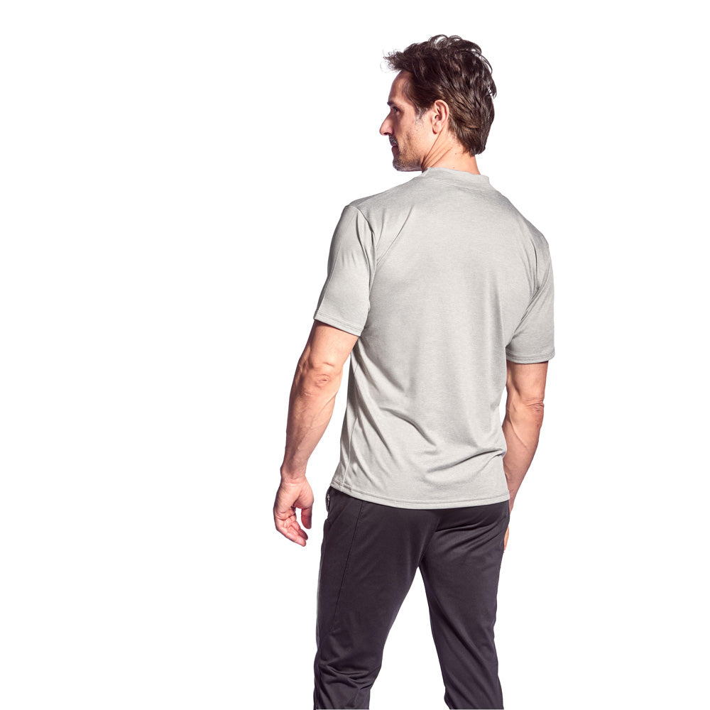 Stylish white KYMIRA Men's Infrared Golf Mock Turtleneck, perfect for golfers seeking advanced recovery and sophistication.