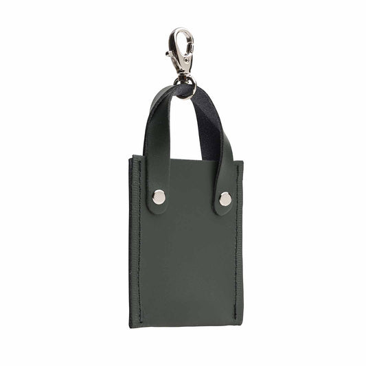 Stylish Ivy Green Mini Tote Bag Charm by Zatchels, beautifully designed to enhance handbags or keys with a touch of luxury and sophistication.