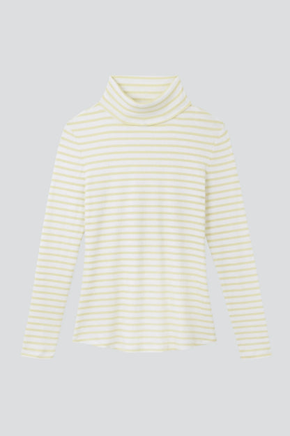 Luxury women's striped cotton long sleeve roll neck top in elegant design, perfect for layering and stylish outfits.