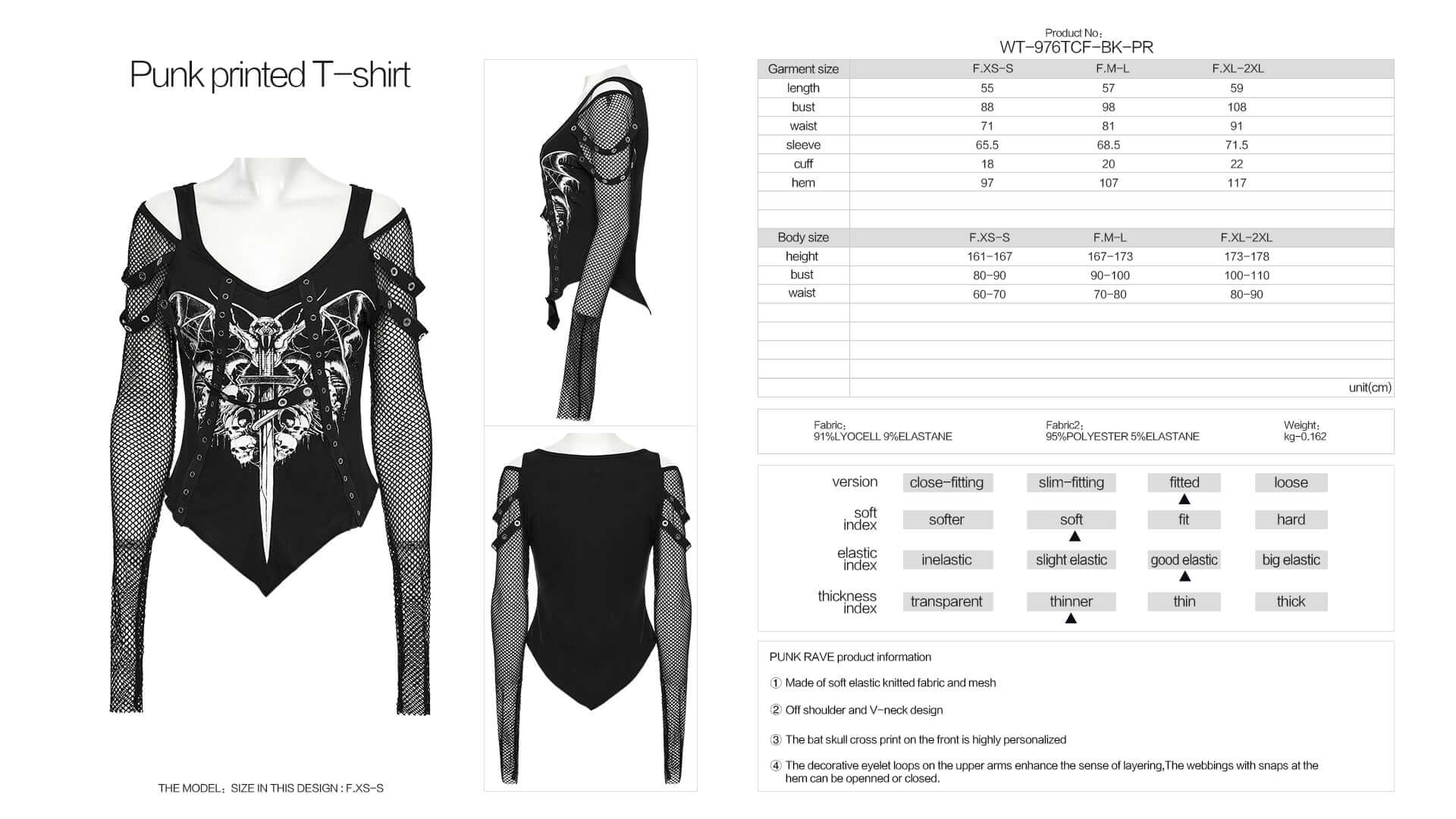 Model showcasing the stylish off-shoulder design and V-neck cut of the Punk Rave Vonda Printed T-Shirt, ideal for a chic and edgy fashion statement.