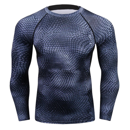 Men's sophisticated snake skin pattern long sleeve compression shirt, ideal for athletes seeking both performance and style.