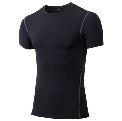 Chic black premium athletic compression t-shirt, designed for performance and sophistication in any athletic wear collection.