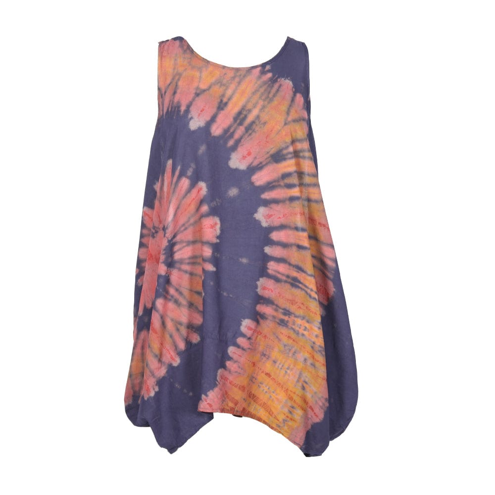 Dramatic tie dye balloon mini tunic dress showcasing a vibrant tie dye pattern in subtle shades of khaki green, designed for a luxurious, relaxed fit, perfect for UK sizes 8-14.