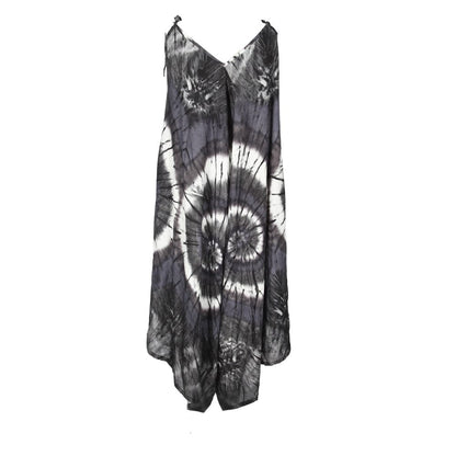 Luxurious tie dye print wide leg cami jumpsuit with flowing fabric perfect for summer holidays in ocean blue tones.