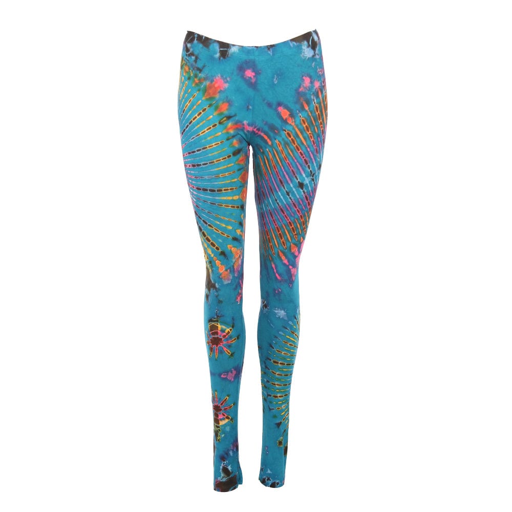 Luxury vibrant tie-dye yoga leggings in stunning colours, perfect for festivals or casual wear.