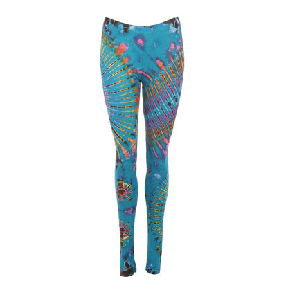 Luxury vibrant tie-dye yoga leggings in stunning colours, perfect for festivals or casual wear.
