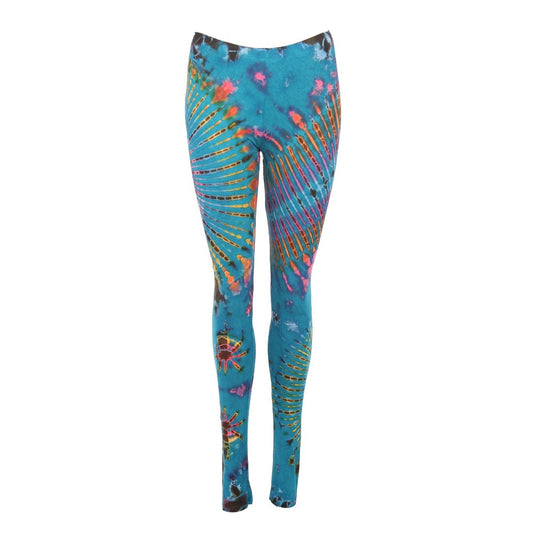 Luxury vibrant tie-dye yoga leggings in stunning colours, perfect for festivals or casual wear.