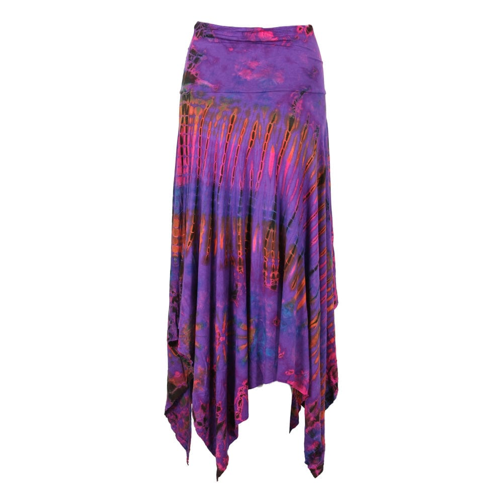 Close-up of the stunning tie dye fabric on the Floaty Midi Skirt, highlighting its soft texture and slight stretch for comfort and style.