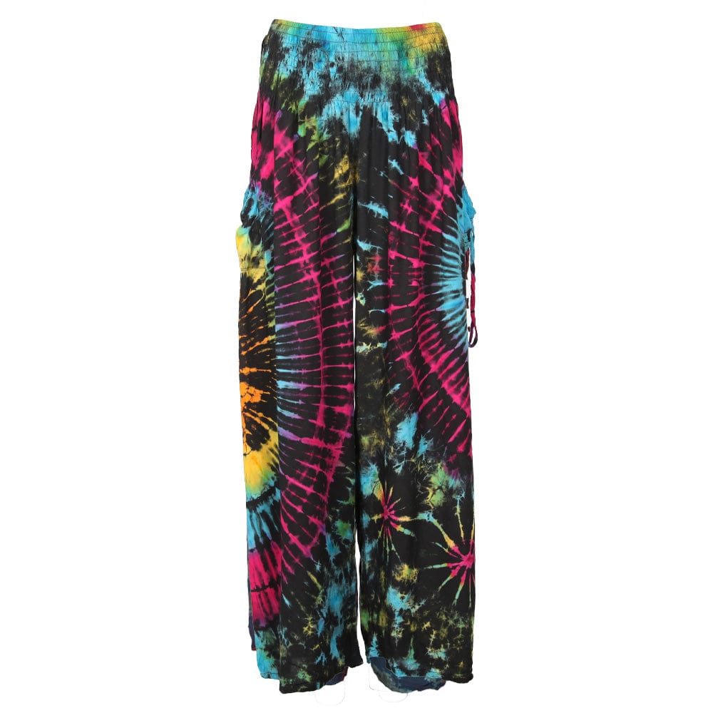 Detailed view of tassel pockets on Luxury Plus Size Tie Dye Cargo Trousers for added flair.