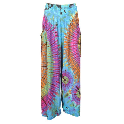 Luxury Plus Size Tie Dye Cargo Trousers in vibrant hues for summer style.