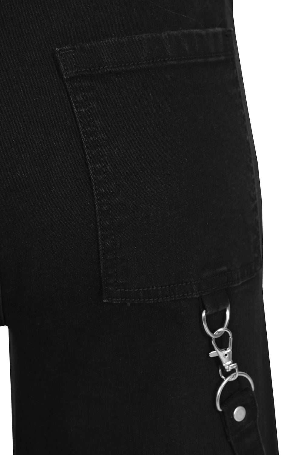 Banned Apparel Cinder Wide Leg Trousers in Black featuring bold mesh thigh panels and striking metal rivets, perfect for a gothic streetwear look.